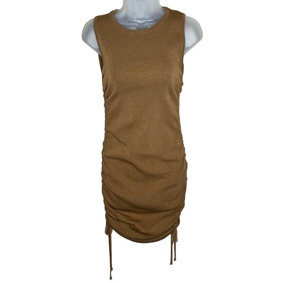 LIONESS Military Minds Dress Size Small Tan Brown Side Ruching Stretchy Tank - Picture 2 of 8